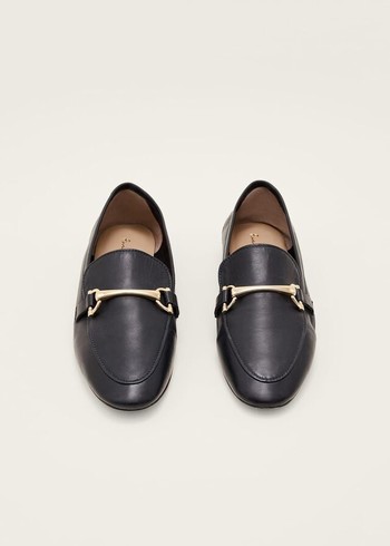 Phase Eight T-Bar Leather Flats Navy Canada | YVTLXI-217